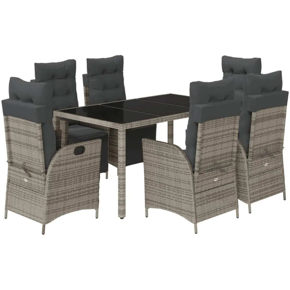 vidaXL 7-delige Tuinset met kussens poly rattan grijs, foto 4