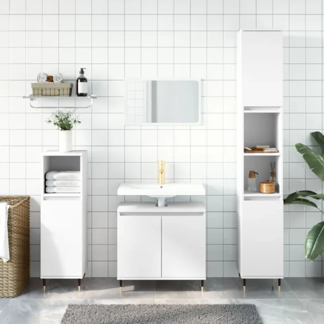 vidaXL 3-delige Badkamerkastenset bewerkt hout wit, foto 2