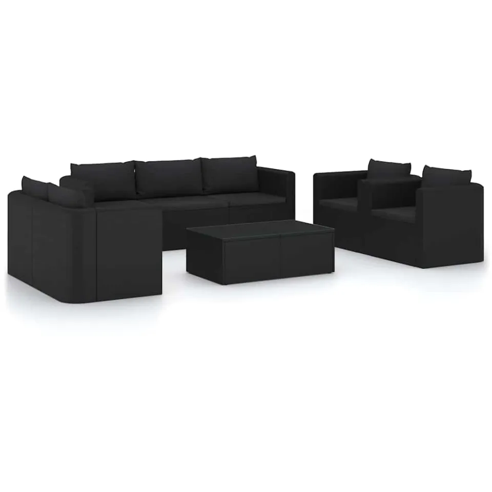 vidaXL 9-delige Loungeset met kussens poly rattan zwart, foto 3