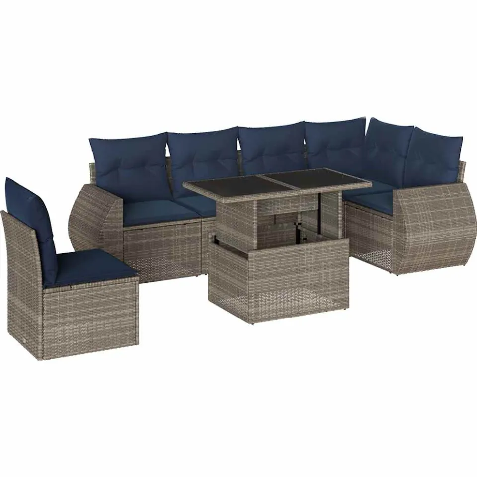 vidaXL 7-delige tuinbankset met kussens, grijs polyrotan, foto 3
