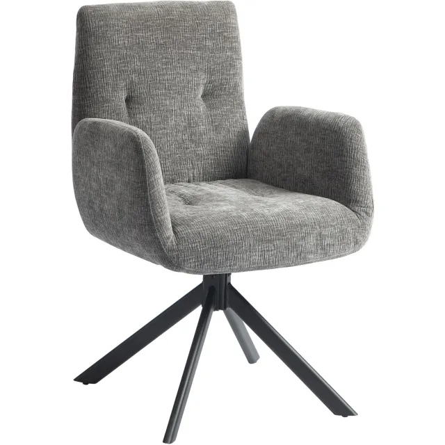 MIVRAY Draaifauteuil 60 x 61 x 88 cm - 360 Graden Draaibaar met Armleuningen - Voor Woonkamer en Slaapkamer - Polyester en Staal - Donkergrijs