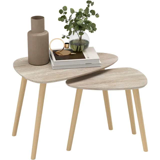 Lunpog Set van 2 uitschuifbare salontafels - Scandinavisch design - houten poten en tafelblad van hout - natuurlijke uitstraling Natuurlijk hout