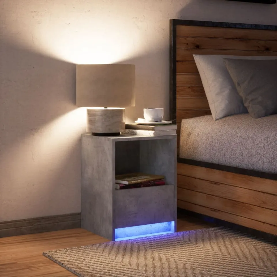 vidaXL Nachtkastje met LED-verlichting bewerkt hout betongrijs grijs, foto 4