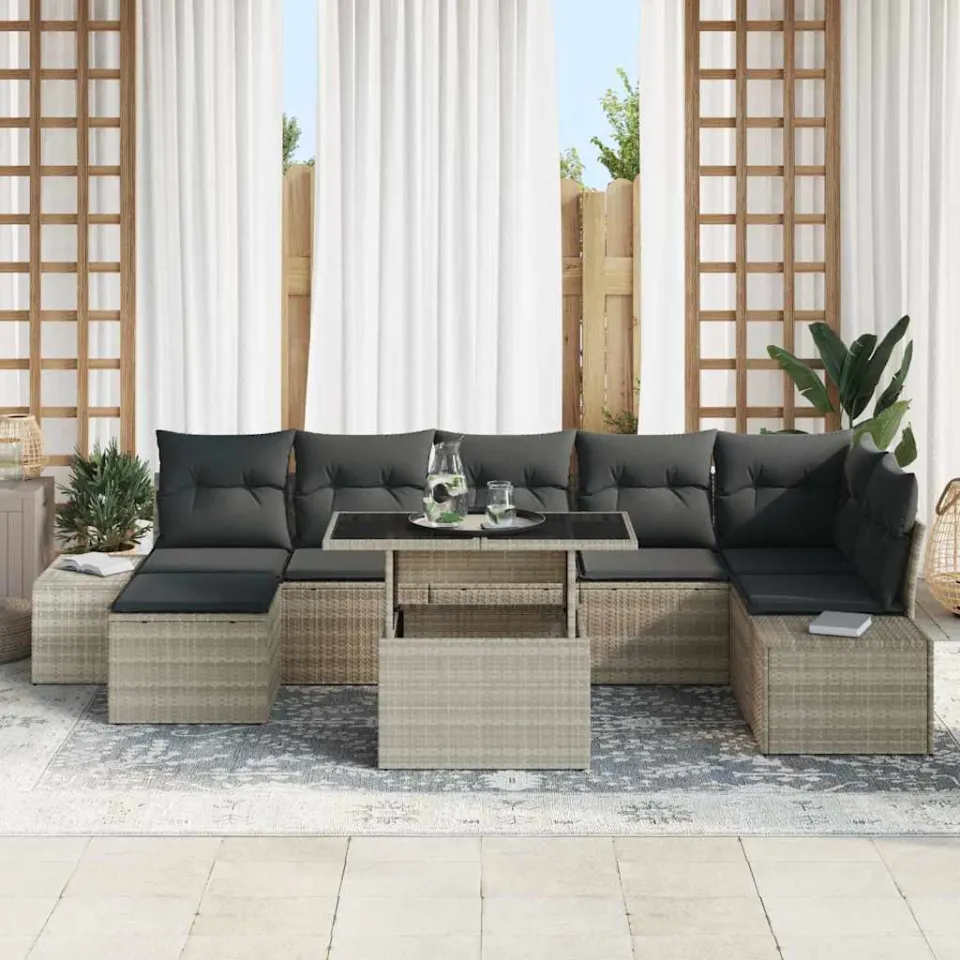 vidaXL Tuin Sofa Set 8 st Lichtgrijs poly rattan