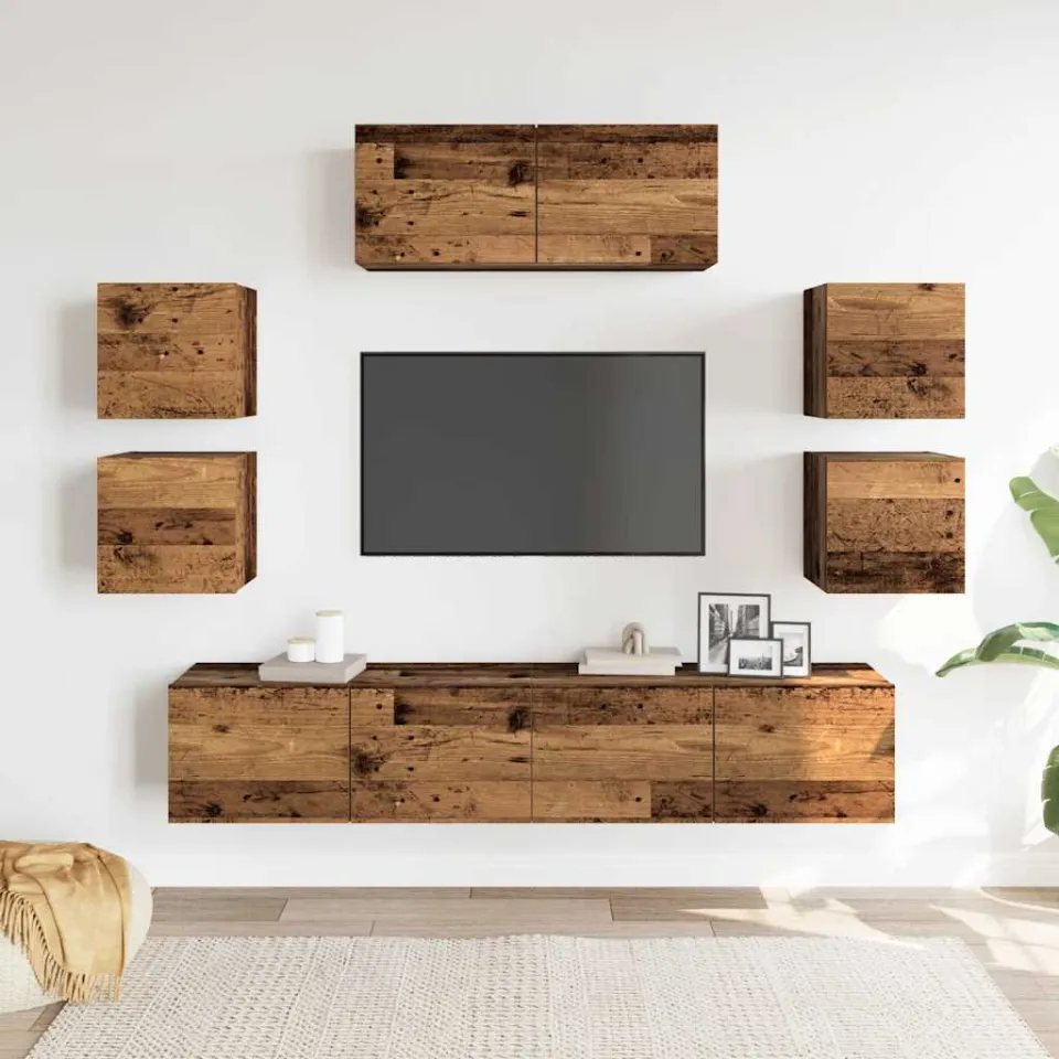 vidaXL 7-delig Tv-meubelset wandmontage bewerkt hout oud houtkleurig bruin, foto 2