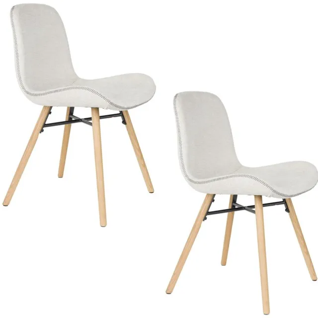 White Label Living Eetkamerstoel Lester beige - Set 2 - gestoffeerde zitting - metalen poten
