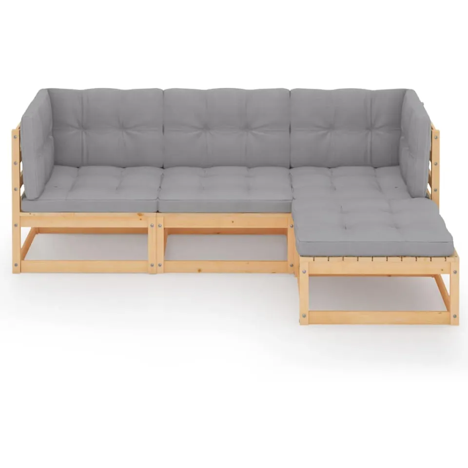 vidaXL 4-delige Loungeset met kussens massief grenenhout Grijs