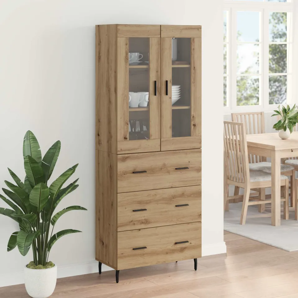 vidaXL Hoge kast 2 st Artisan Eiken 69,5 x 34 x 180 cm Bewerkt hout, foto 3
