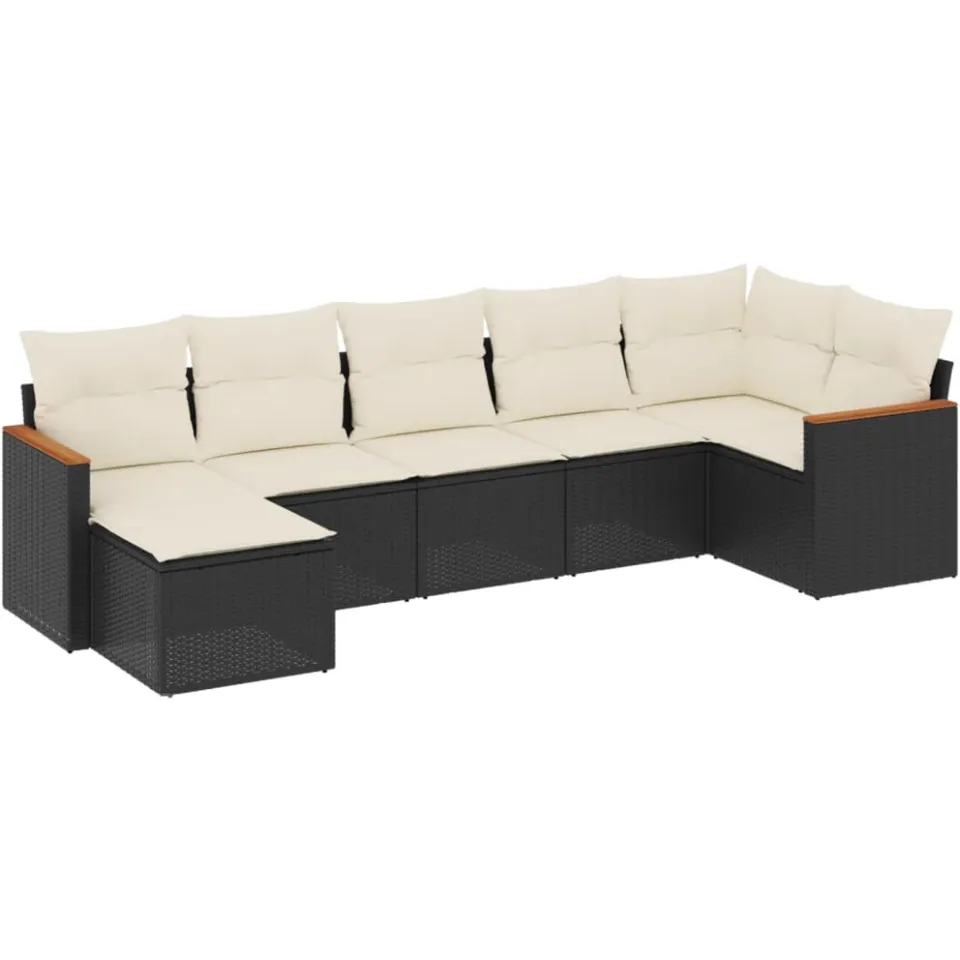 vidaXL 7-delige Loungeset met kussens poly rattan zwart, foto 3