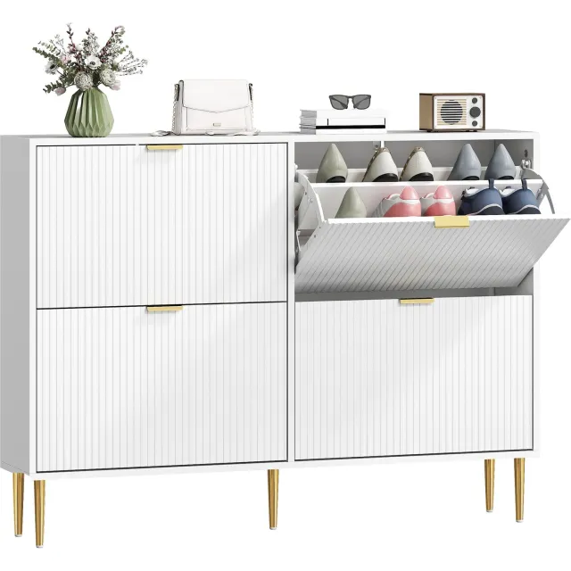 Lunpog Schoenkast met 4 kleppen - moderne schoenkast - opbergruimte voor de hal - wit