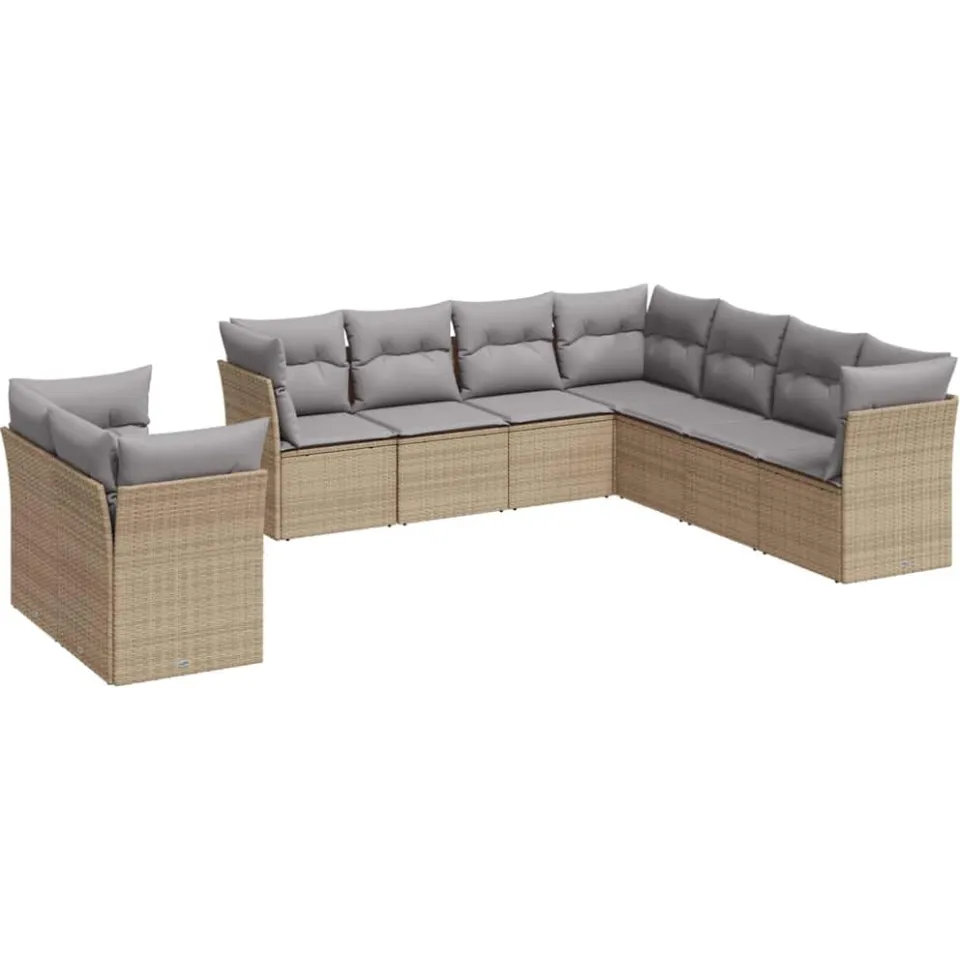 vidaXL 9-delige Loungeset met kussens poly rattan beige, foto 4
