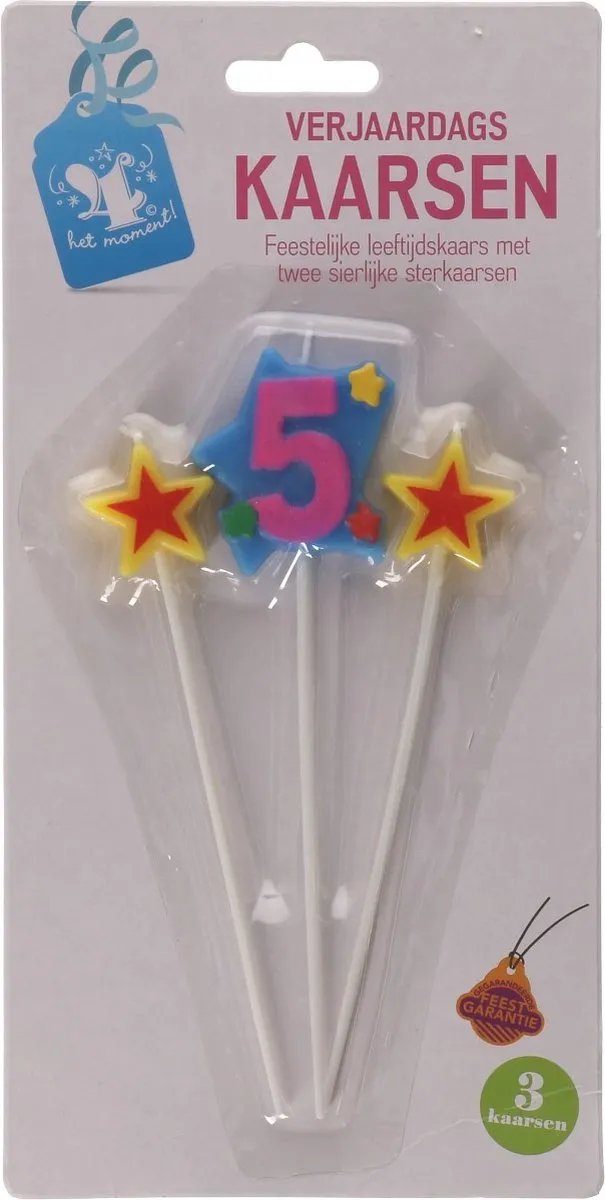D&F Verjaardags kaarsje op stick 5 blauw/geel