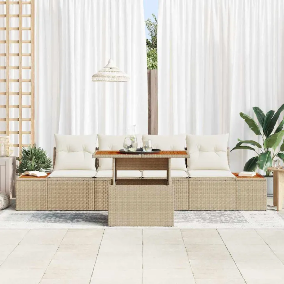 vidaXL Tuin Sofa Set 5 st Beige Poly riet, foto 3