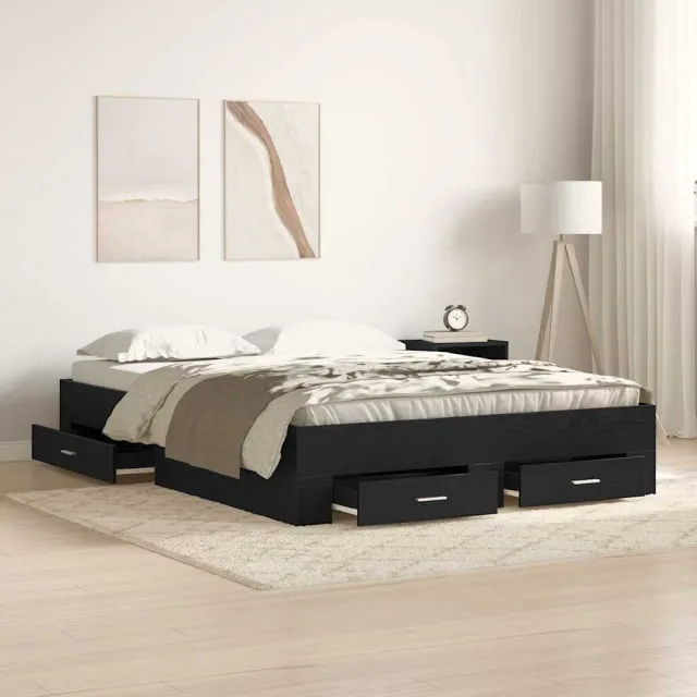 vidaXL Bedframe met lade Zwart Eiken 140 x 190 cm Bewerkt hout