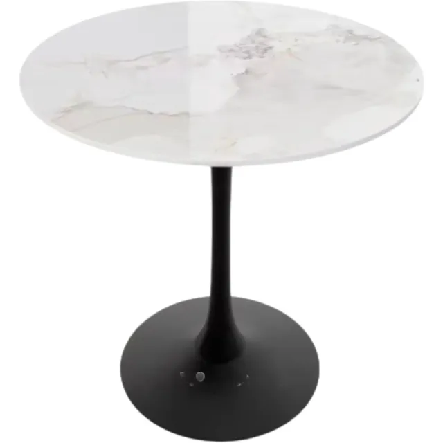 Bolt Edge 78 cm Hoge Vrije Tijd Ronde Keuken Eettafel - Gesinterde Stenen Top en Voetstuk Base - Bistro Tafel Wit