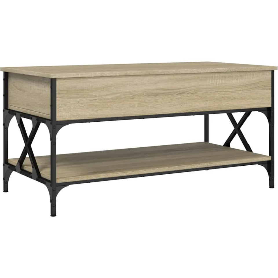vidaXL Salontafel 100x50x50 cm bewerkt hout en metaal sonoma eiken