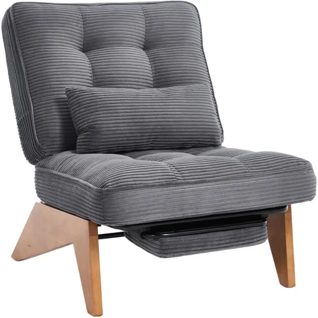 Ropilly Donkergrijze corduroy loungestoel-Verstelbare fauteuil met voetenbank-Verstelbare rugleuning-Lendenkussen-220kg-Woonkamer-127cm-Donkergrijs