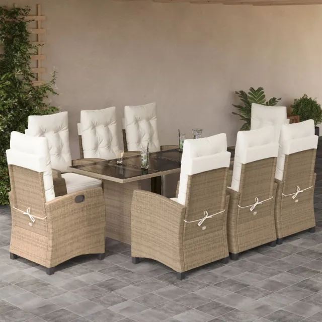 vidaXL 9-delige Tuinset met kussens poly rattan beige, foto 2