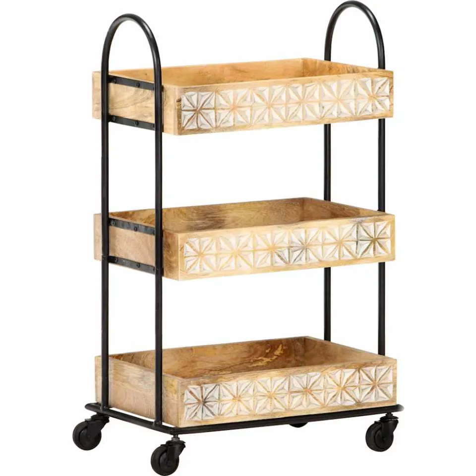 vidaXL Keukentrolley 3-laags 46x30x76 cm massief mangohout bruin, foto 3
