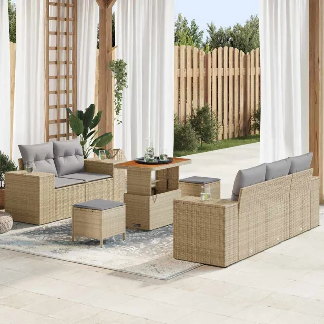 vidaXL Tuinbankenset 8 pcs Beige poly rattan, foto 2