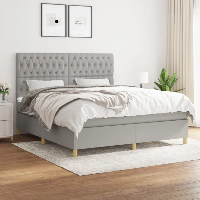 vidaXL Boxspring met matras stof lichtgrijs 180x200 cm grijs