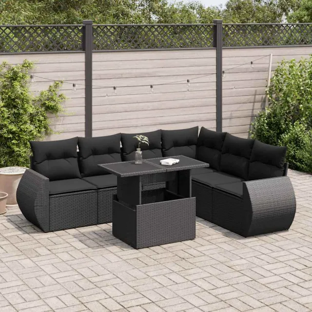 vidaXL 7-delige Loungeset met kussens poly rattan zwart, foto 2