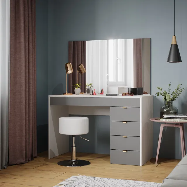 Vicco Kaptafel Elise, Wit/Grijs, 115 cm met spiegel en kruk
