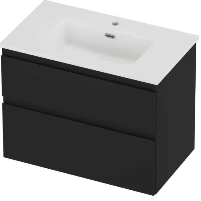 Proline Tribute Badmeubelset Porselein Elegant 1 Kraangat 80x46x62 cm Glans Wit Mat Zwart