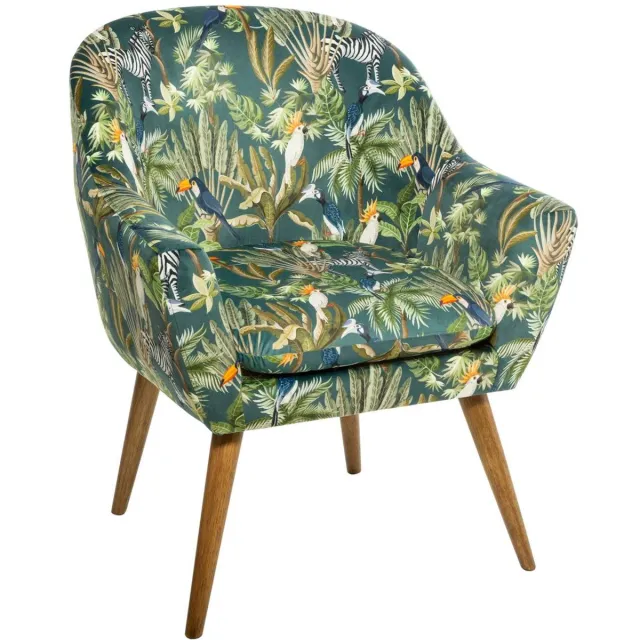 Atmosphera Créateur d'intérieur® Fauteuil van fluweel met jungleprint SANGO jungle en houten voeten