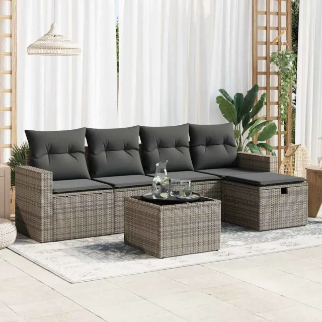 vidaXL 6-delige Loungeset met kussens poly rattan grijs, foto 2