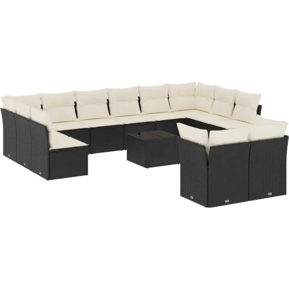 vidaXL 13-delige Loungeset met kussens poly rattan zwart, foto 3