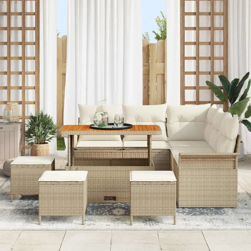 vidaXL Tuinbankenset 9 st Beige poly rattan, foto 3