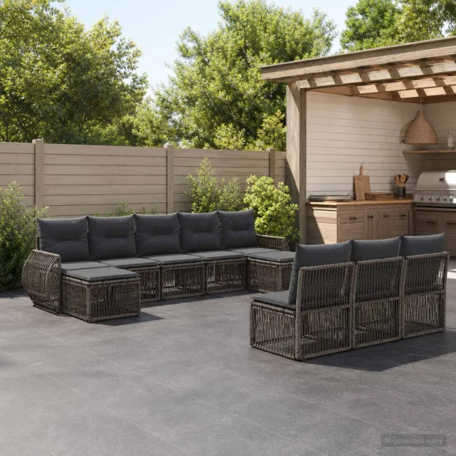 vidaXL Tuinbankenset 10 st 10-zits Grijs en Donkergrijs poly rattan, foto 2
