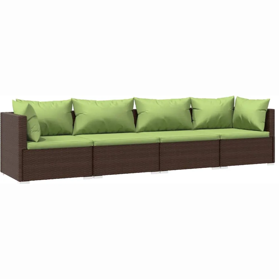 vidaXL 4-delige Loungeset met kussens poly rattan bruin