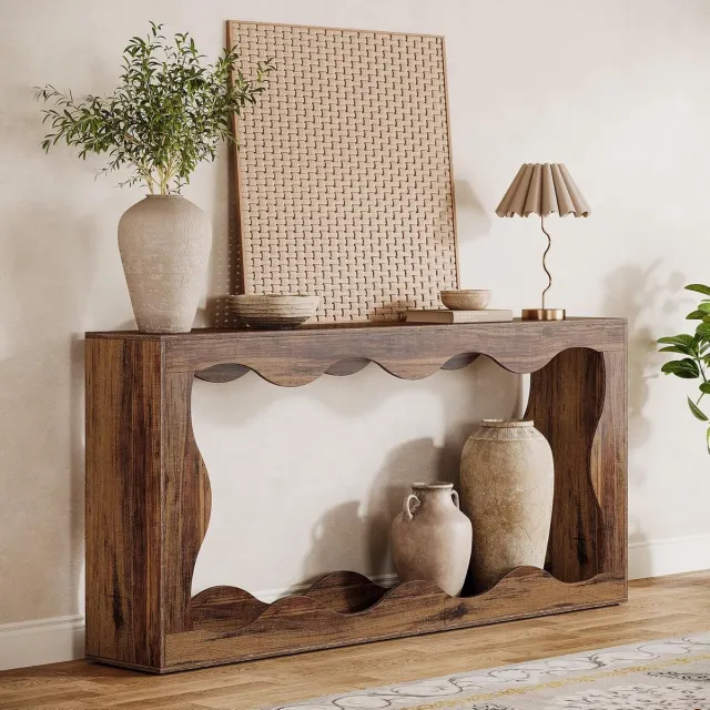 Tribesigns Console Tafel - Bijzettafel - Sidetable Industrieel - Houten - Natuurlijk Hout - 160 x 30 x 85 cm - Bruin