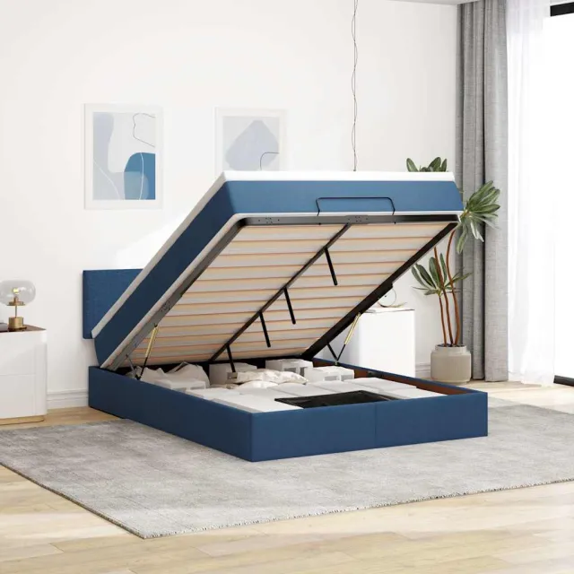 vidaXL Ottoman bed met matras 140x200cm stof blauw