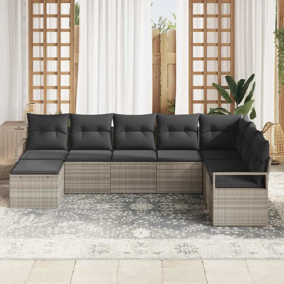 vidaXL Bankstel 8 st Lichtgrijs poly rattan, foto 3