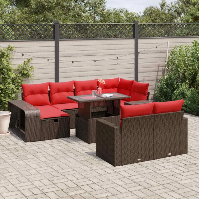 vidaXL 11-delige tuinbankset met kussens, bruin polyrotan, foto 2