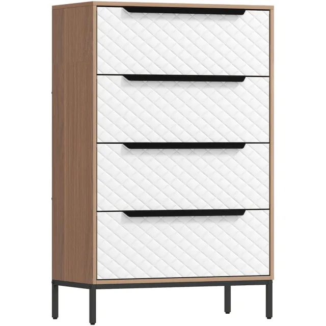 TEKROA Ladekasten - met 4 Laden -Kast - fronten met ruitpatroon, geschikt voor woonkamer, kantoor of kleedkamer - wit