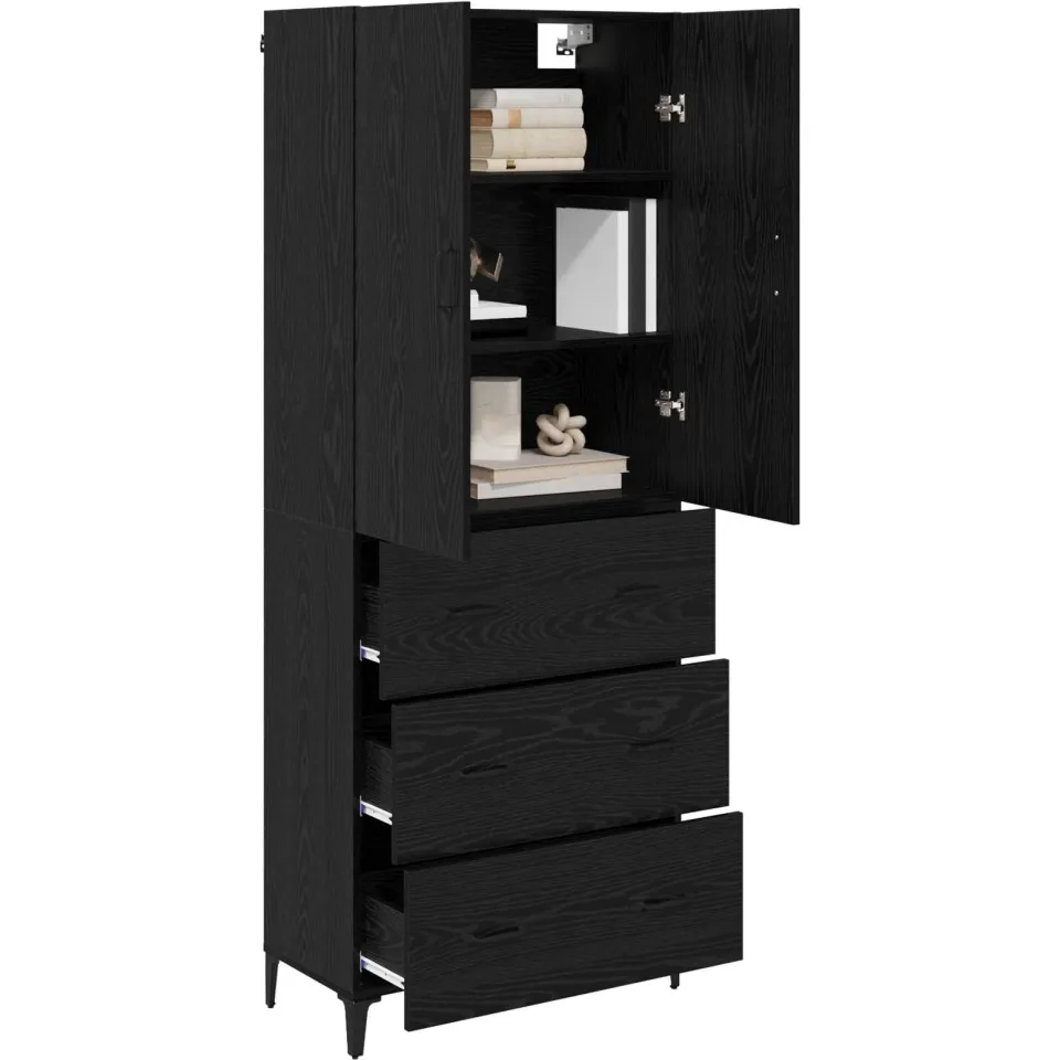vidaXL Highboard Zwart Eiken 69,5 x 34 x 180 cm Bewerkt hout