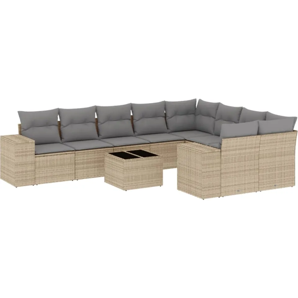 vidaXL 10-delige Loungeset met kussens poly rattan beige, foto 3