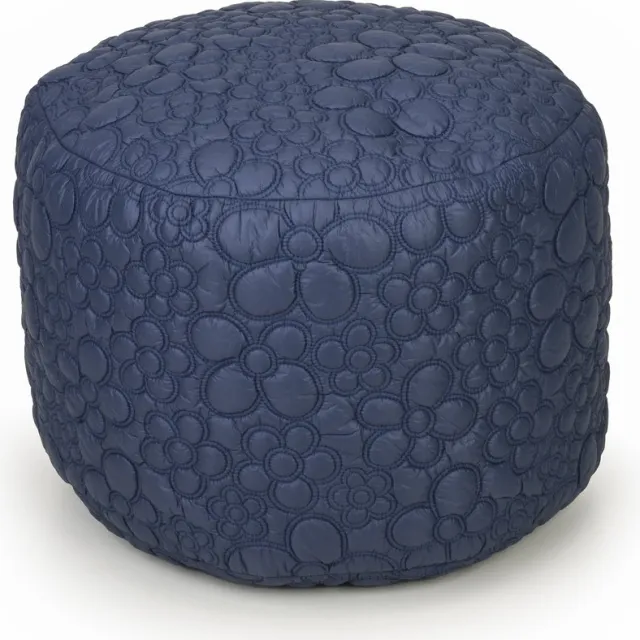 Drop & Sit poef - tijdloos gewatteerd - bloemmotief - donkerblauw - Ø 50 cm