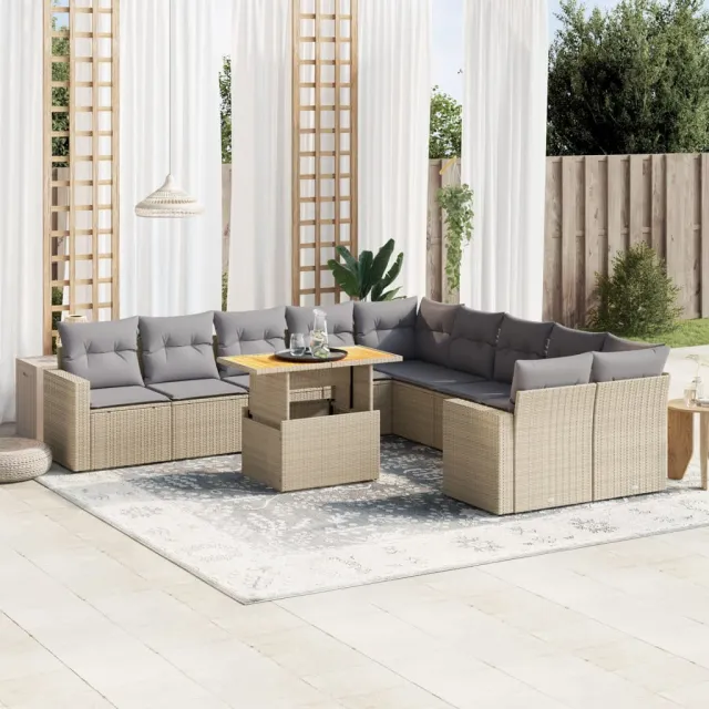 vidaXL 11-delige Tuinset met kussens poly rattan beige, foto 2