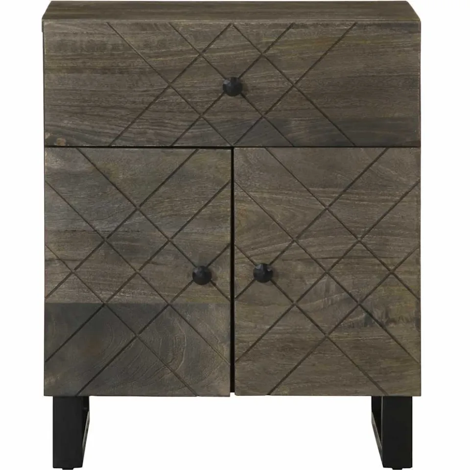 vidaXL Nachtkastje 50x33x60 cm massief mangohout zwart, foto 3