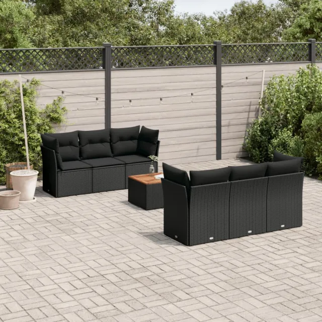 vidaXL 7-delige Loungeset met kussens poly rattan zwart, foto 2