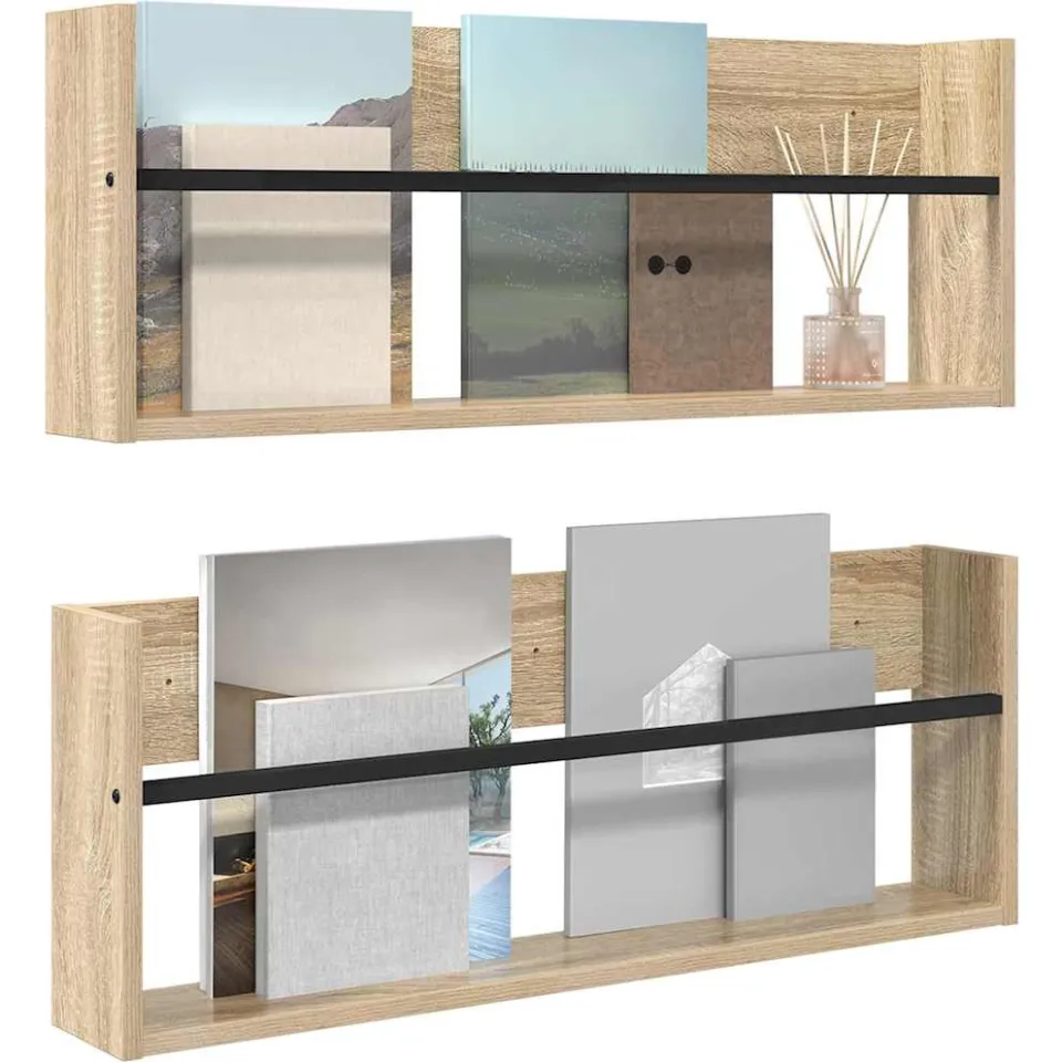 vidaXL Tijdschrift Rek 2 st Sonoma Eiken 80 x 12 x 30 cm Bewerkt hout Bruin