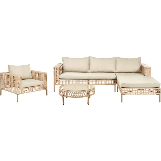 Beliani CALASETTA - Loungeset 4-zits - Beige - Linkszijdig - PE rotan