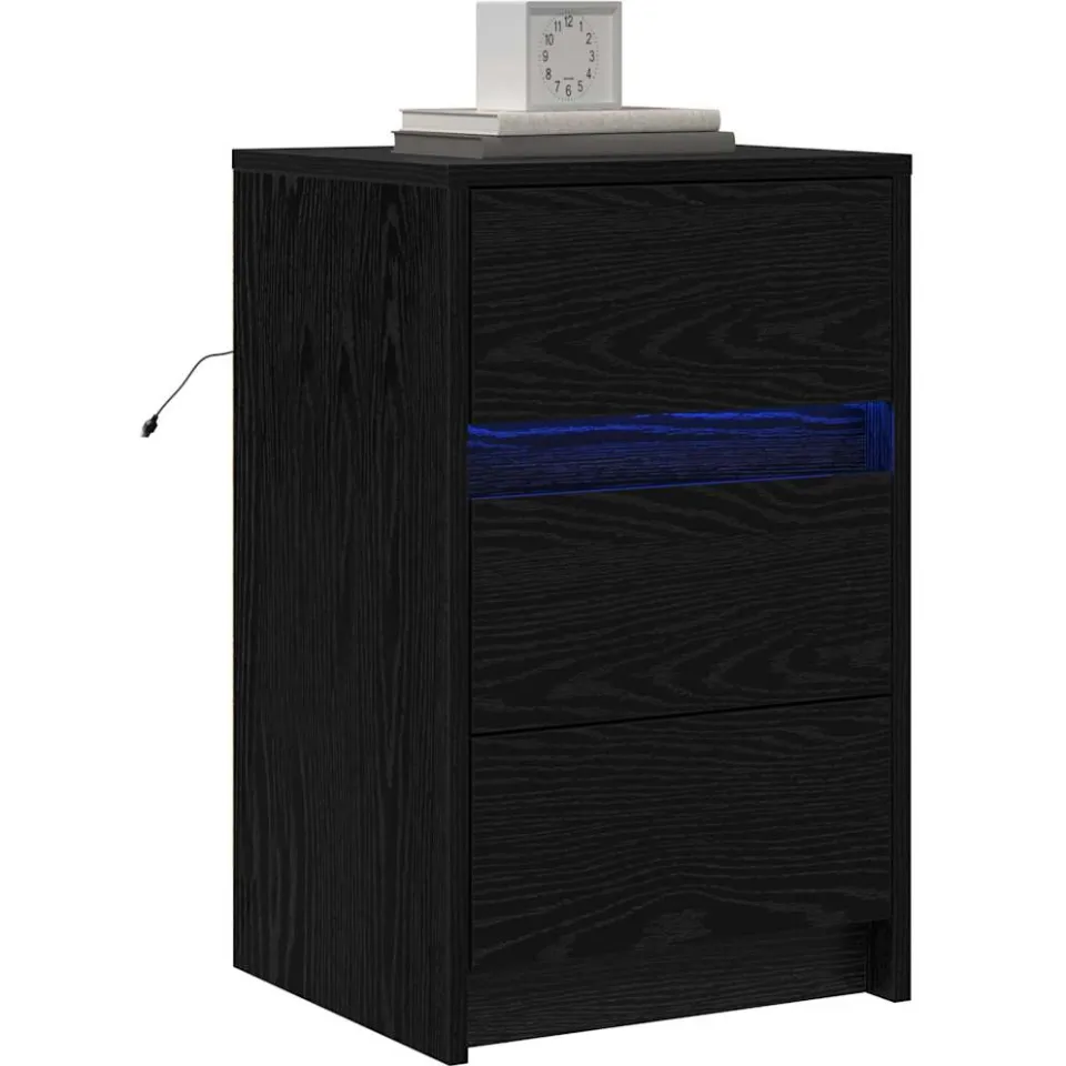 vidaXL Nachtkastje Zwart Eiken 38 x 34 x 61 cm Bewerkt hout