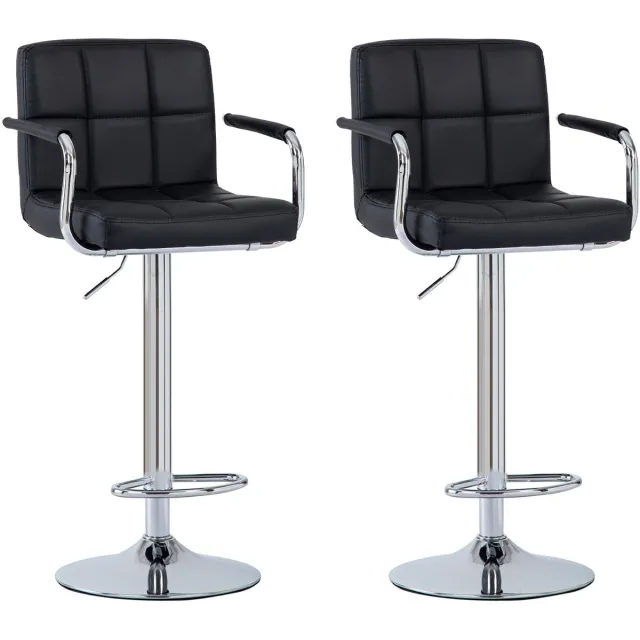 FOXSPORT Barkruk - 2 stuks - barstoel - 20cm in hoogte verstelbaar - met rugleuning, voetensteun en armleuning - Draaibare barstoelen - 360°Draaibaar - bistro kruk - Zwart - Set van 2 Zwart-/Set van 2