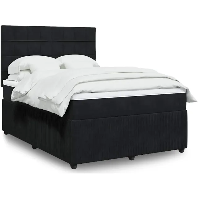 vidaXL Boxspring met matras fluweel zwart 140x190 cm